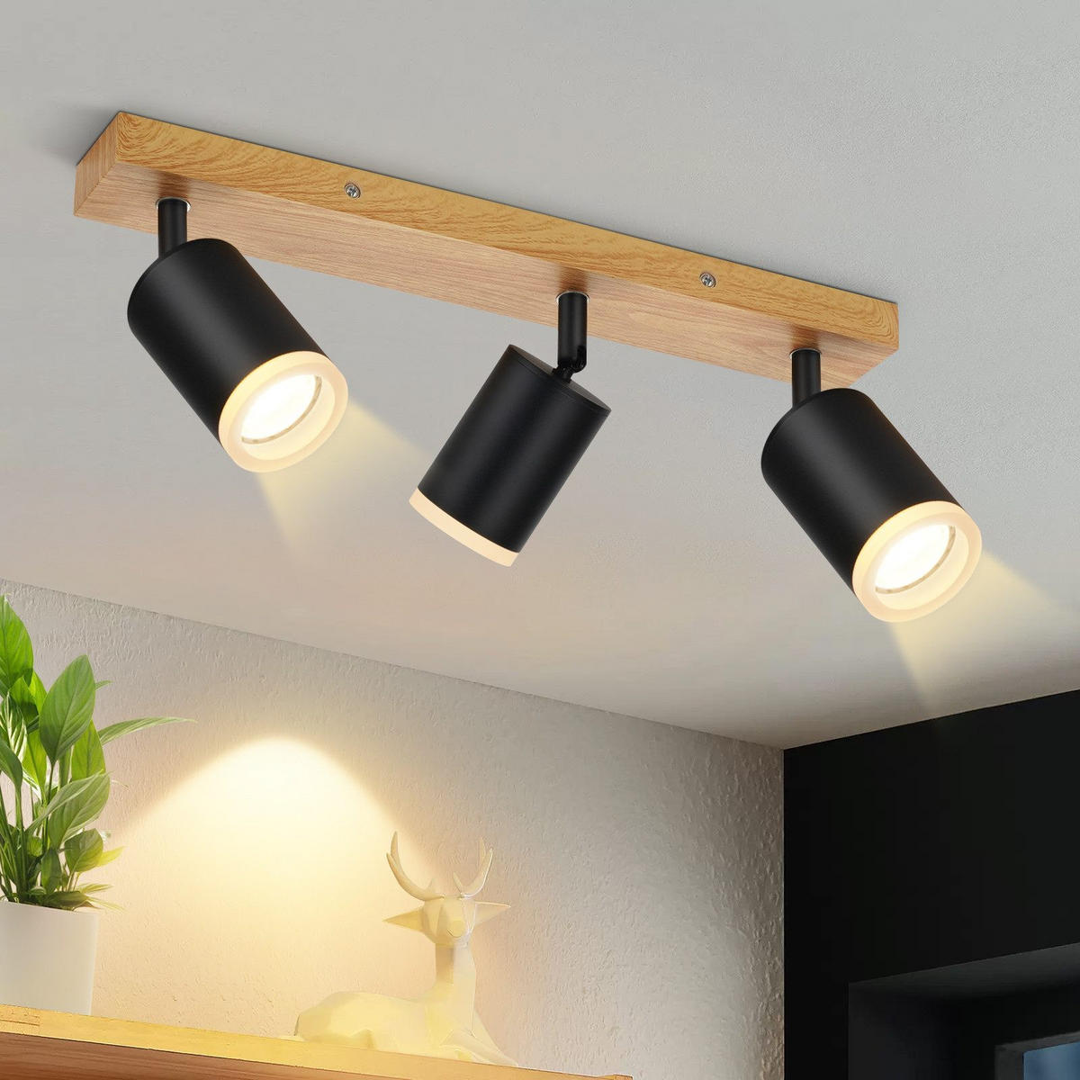STRAHLER Recklinghausen 3-flammig 41/6/15 cm - Schwarz, Holz (41/6/15cm) - Nettlife