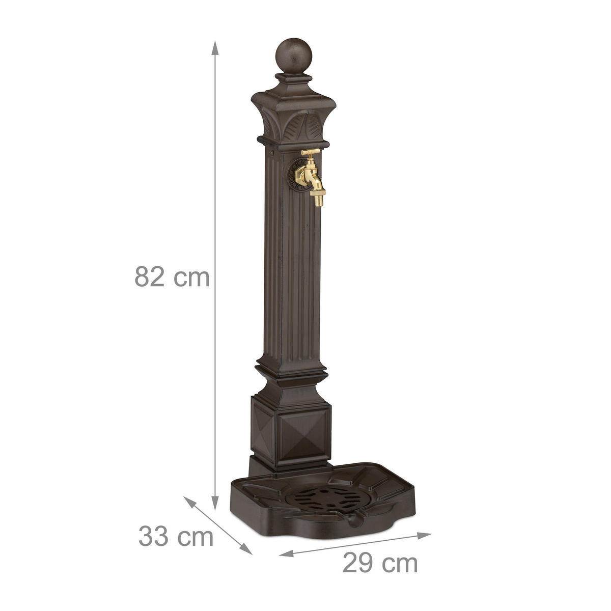 STANDBRUNNEN - Dunkelbraun, Metall (33/29/82cm) - Relaxdays