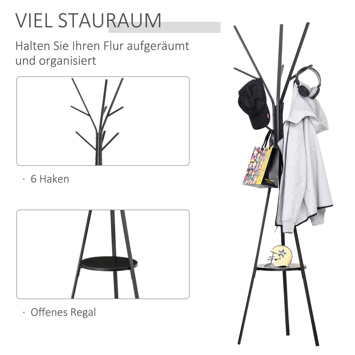 KLEIDERSTÄNDER - Schwarz, Holzwerkstoff/Metall (45/180/45cm) - HOMCOM