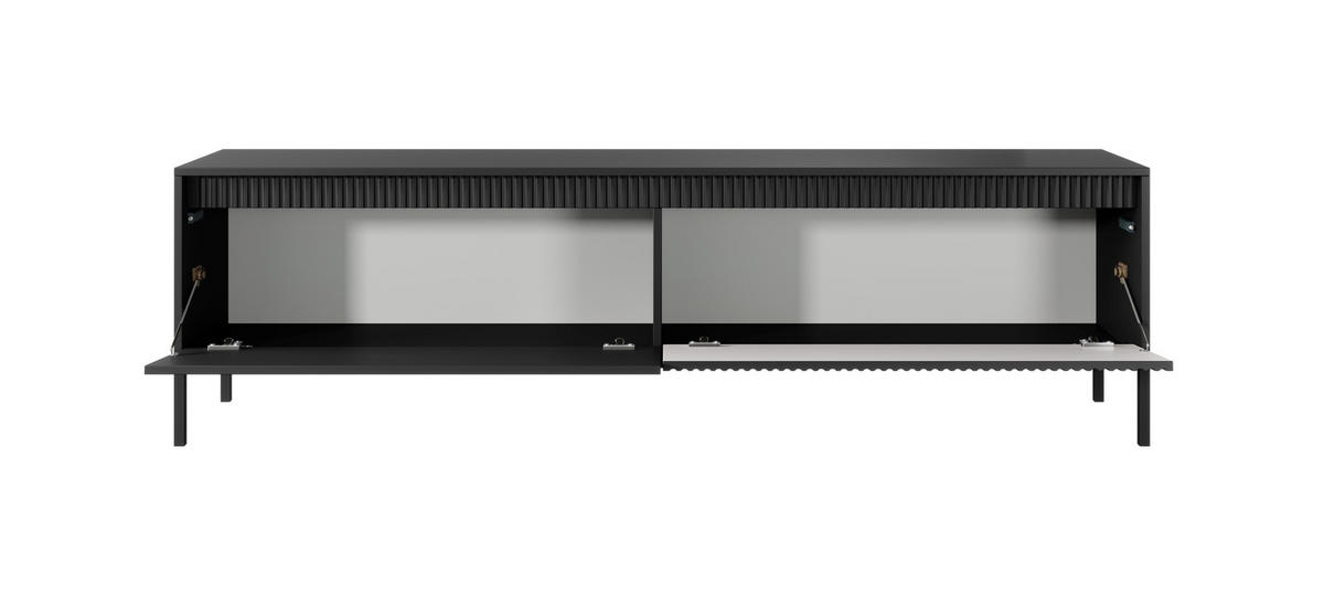 TV-LOWBOARD Ferrato E 187 cm Schwarz - mit 2 Türen i Riffel-Optik - Schwarz, Holz/Holzwerkstoff (187/53/39cm) - Ravio