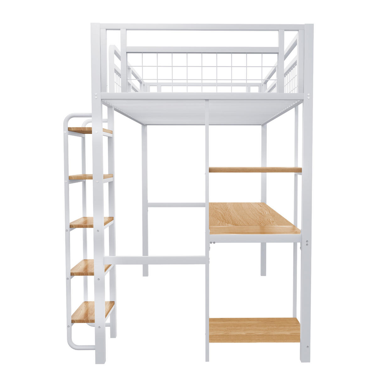 HOCHBETT aus Metall 90x200 cm in Weiß mit Tisch & Regalen - Weiß, Metall (90/200cm) - Modfu