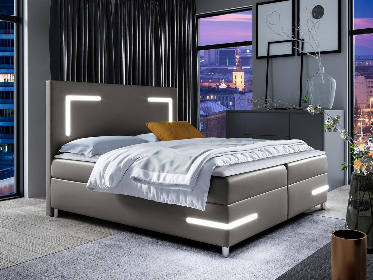 BOXBETT Delos LED - Grau, Holz (140/200cm) - MIRJAN24