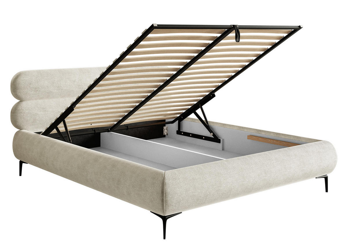 POLSTERBETT Roule Graubeige Chenille mit schwarzen Metallbeinen und Bettkasten 180 cm - Greige/Schwarz, Textil/Metall (180/200cm) - Selsey