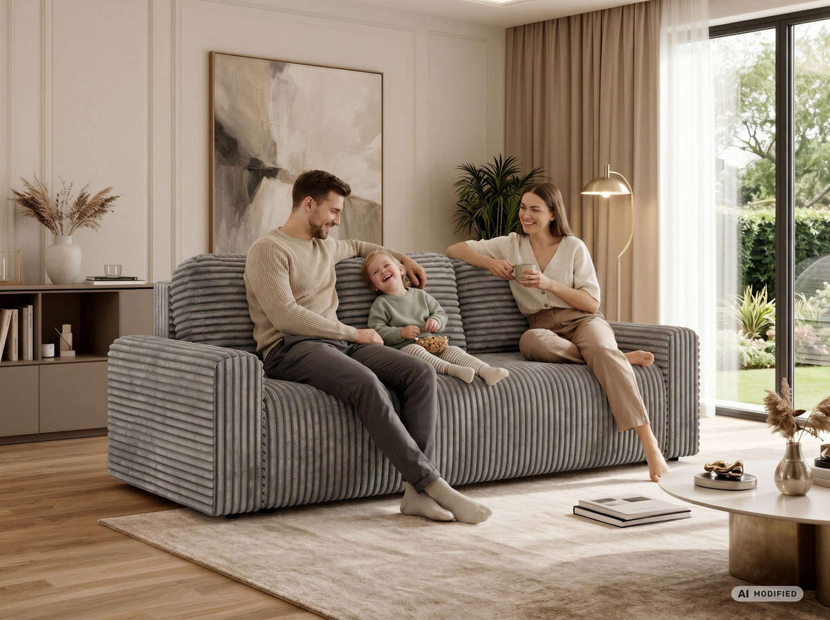 3-SITZER-SOFA NESSARO - Braun Cord - Schwarz/Braun, Kunststoff/Textil (243/92/90cm) - MKS