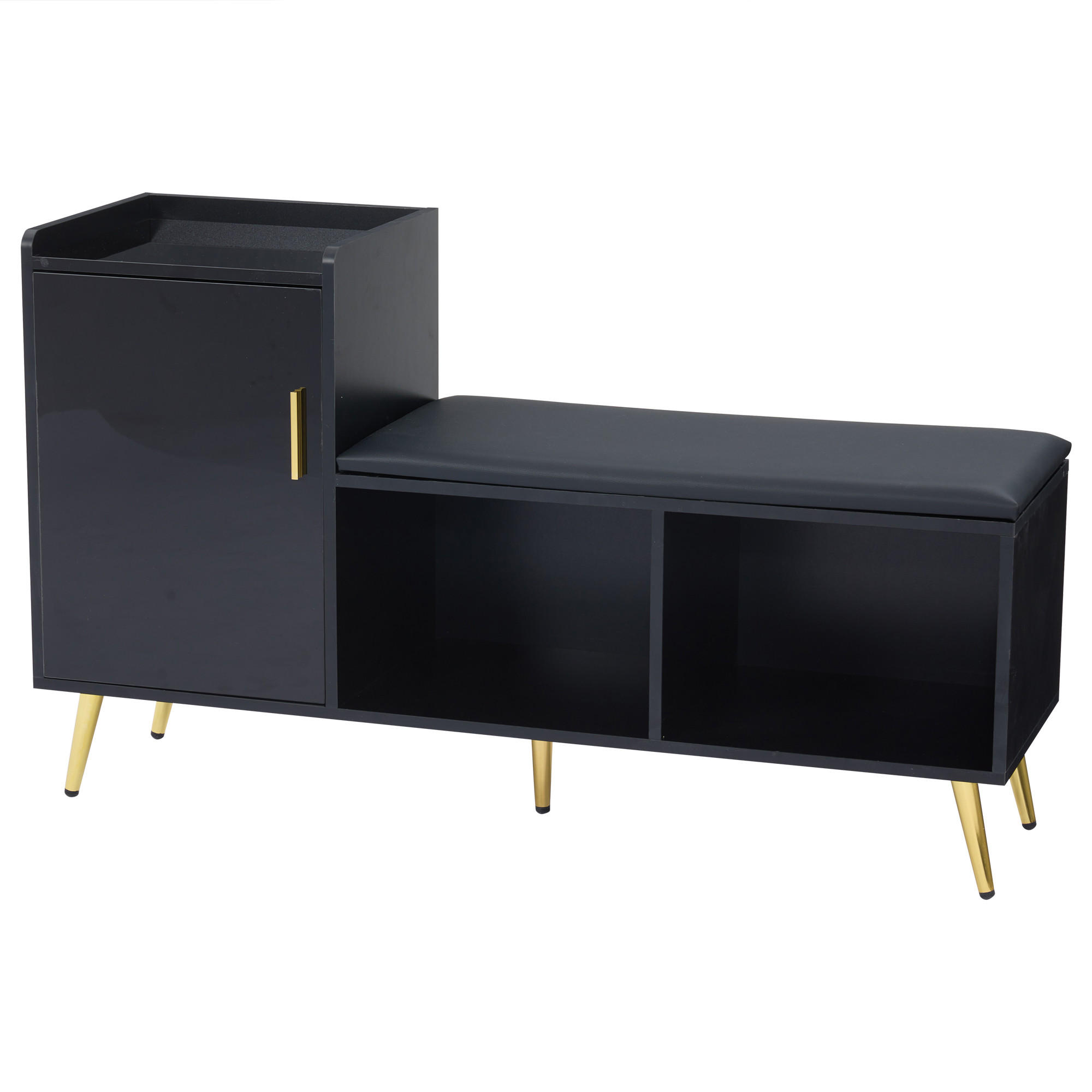 SCHUHSCHRANK DE-37827 mit Sitzbank und verstellbaren Böden Schwarz - Schwarz, Holzwerkstoff (120/71.5/35cm) - ComfortXL