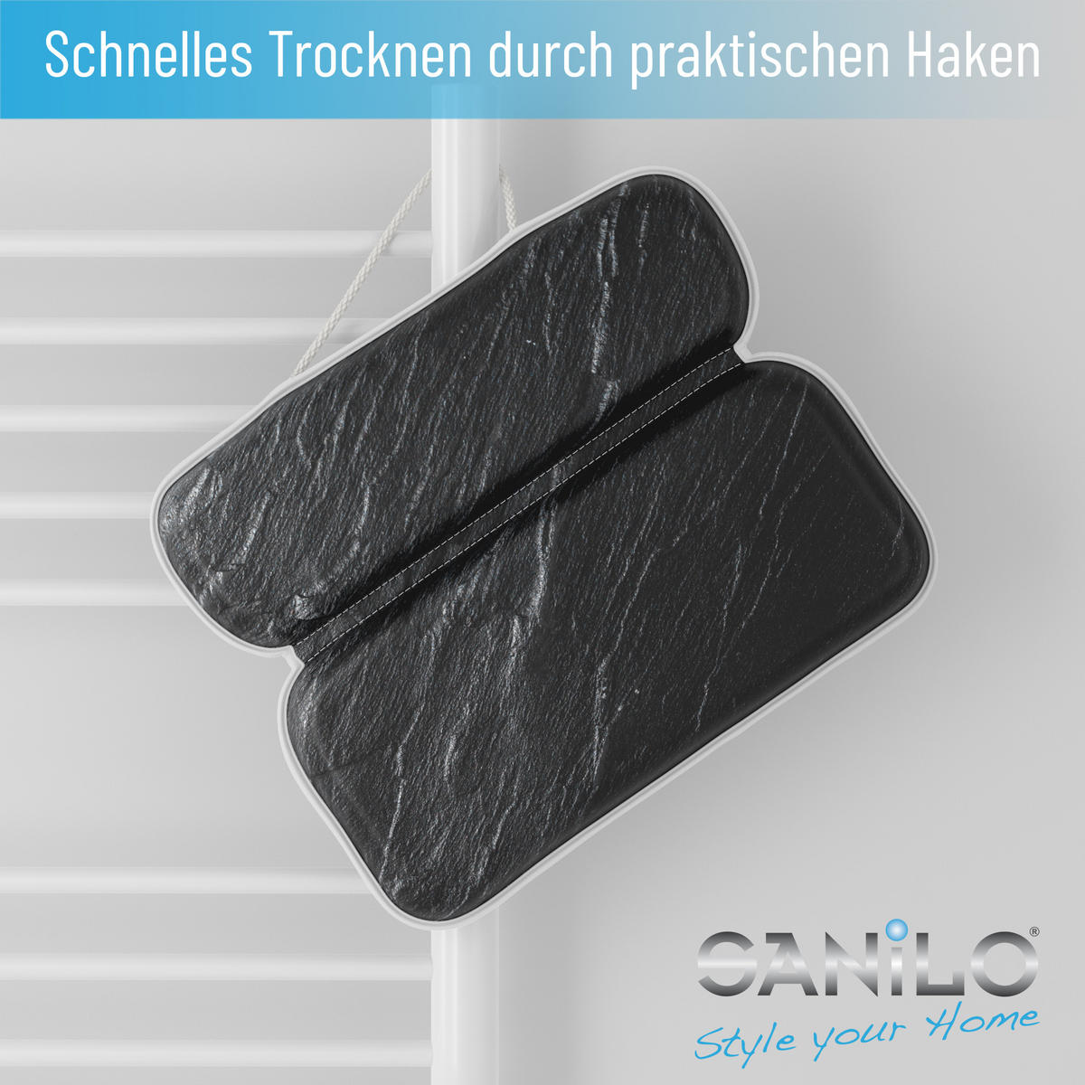 BADEWANNENKISSEN Granit - Schwarz, Kunststoff (39/5.5cm) - Sanilo