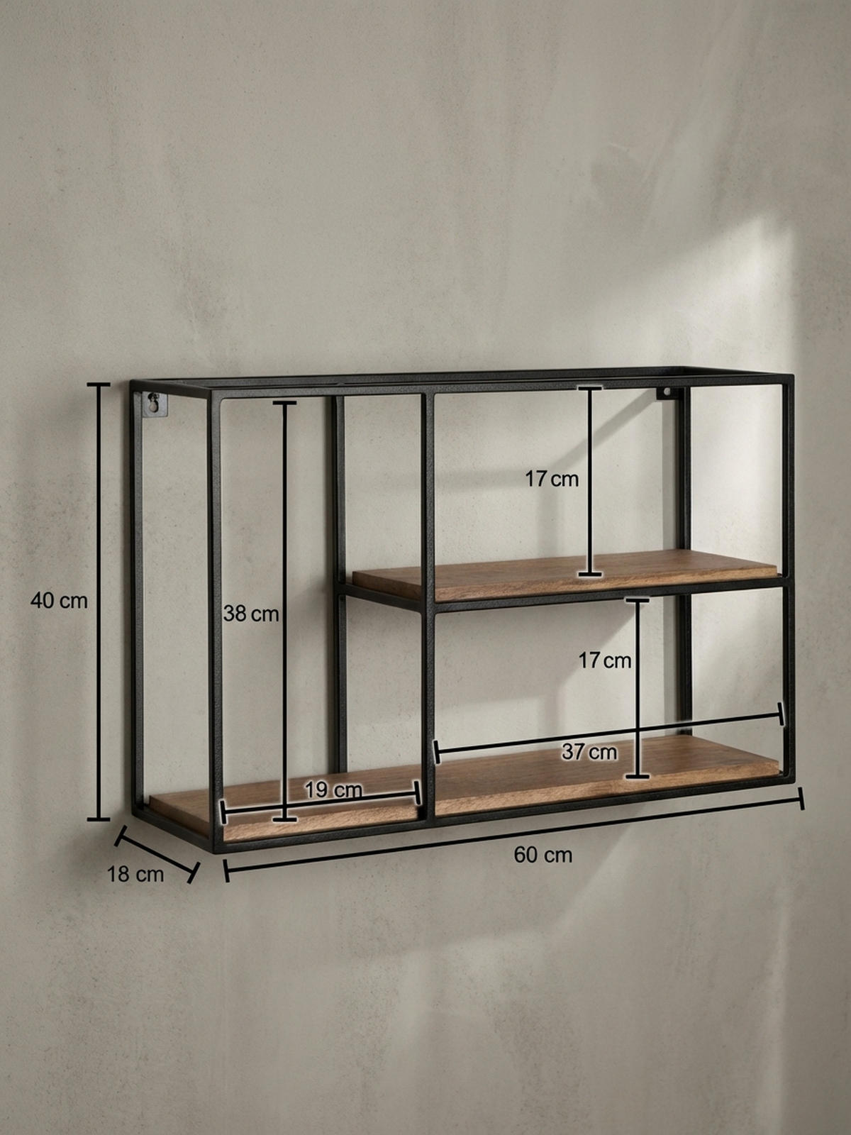 WANDREGAL Mango Massivholz Industrial Stil 60x40x18 cm - Beige/Schwarz, Holz/Metall (60/40/18cm) - KADIMA DESIGN