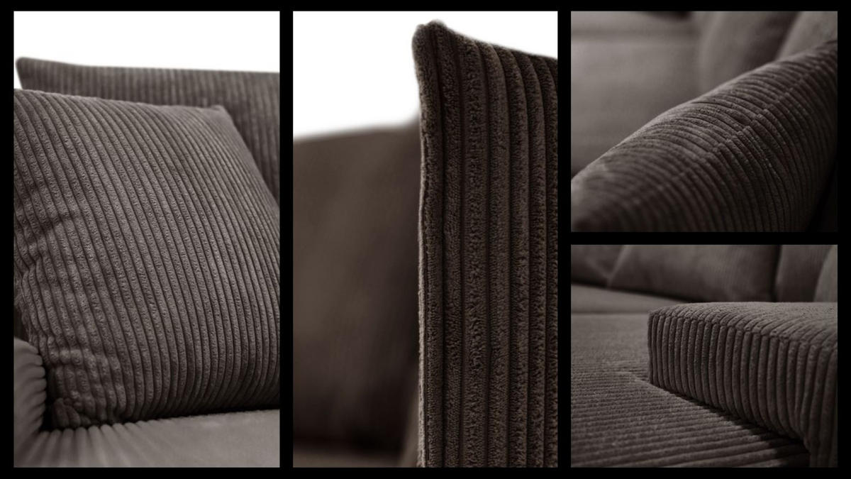 ECKSOFA L-Form Schlaffunktion Livorno Cord-Stoff Braun Rechts - Chromfarben/Schwarz, Holz/Kunststoff (246/188cm) - Kaiser Möbel