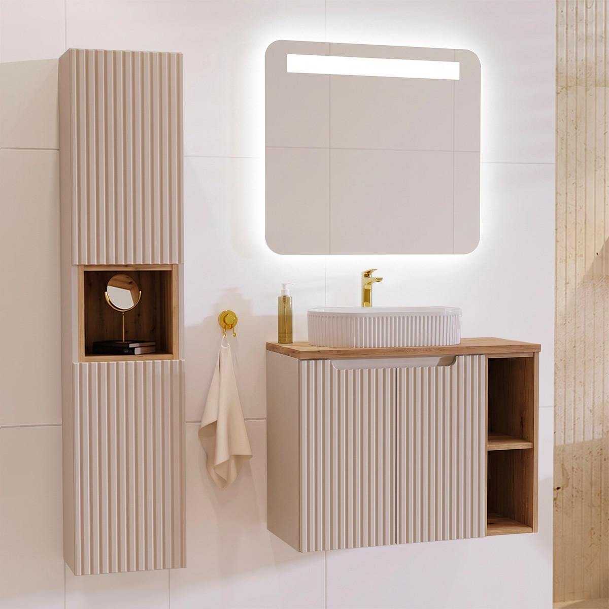BADMÖBEL 80.4cm Riva 2er-Set Kaschmir und Holz - Beige, Holzwerkstoff (80.4/59.5/40cm) - Petits-meubles