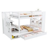 ETAGENBETT aus Kiefernholz 90x200 cm Weiß mit Sicherheitstreppe, Stauraum und Lattenrost - Weiß, Holzwerkstoff (90/200cm) - Modfu