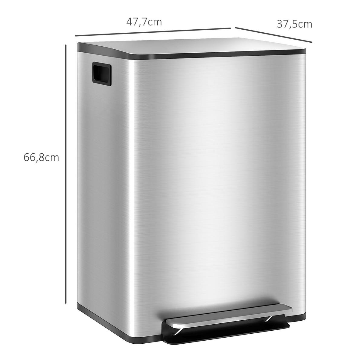 ODPADKOVÝ koš nerezový plastový stříbrný - stříbrná, kov (37.5/66.8/47.7cm) - HOMCOM
