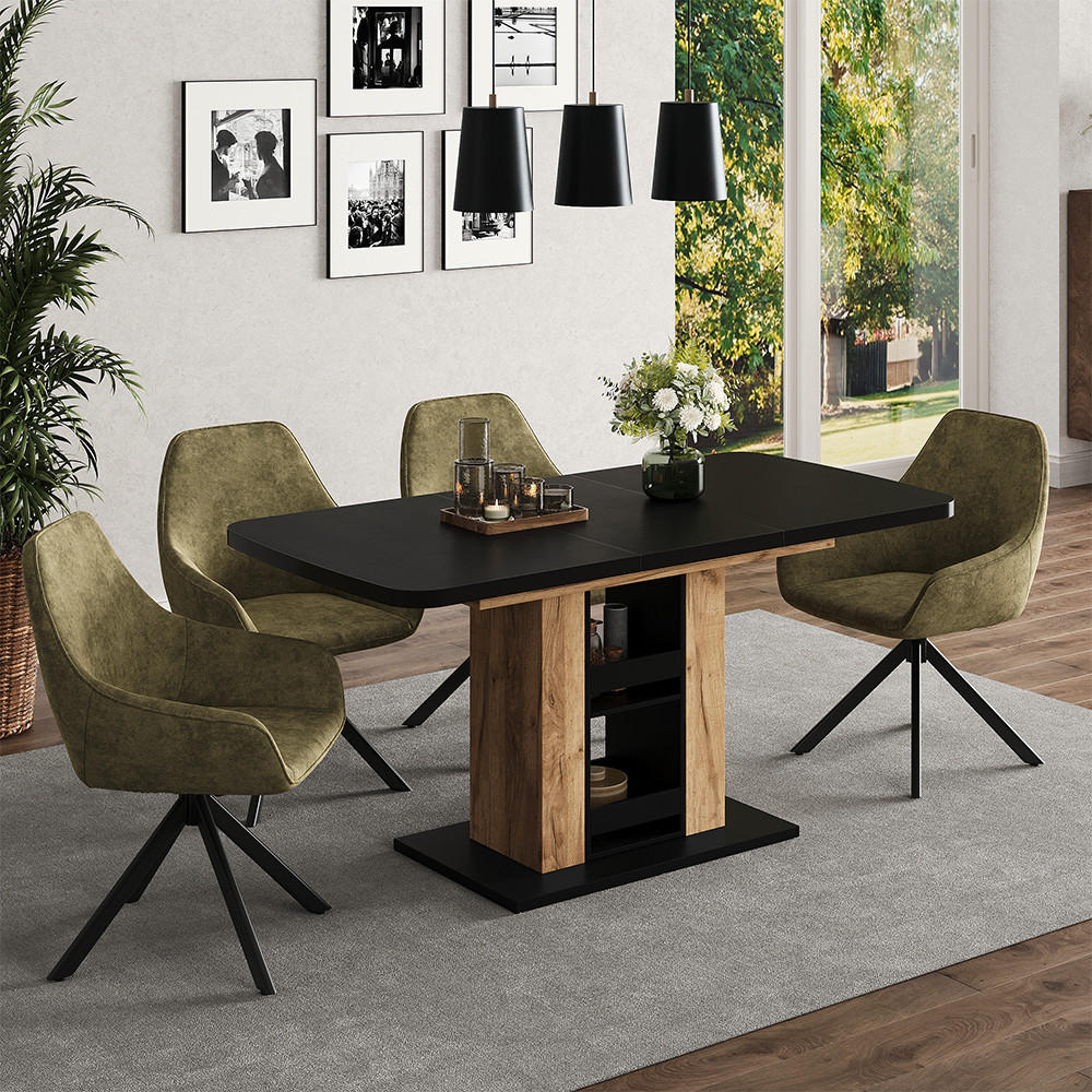 ESSTISCH Fenaro Schwarz/Goldkraft Eiche 120 x 80 cm - Honigeiche/Schwarz, Holzwerkstoff (80/120/76cm) - Vicco