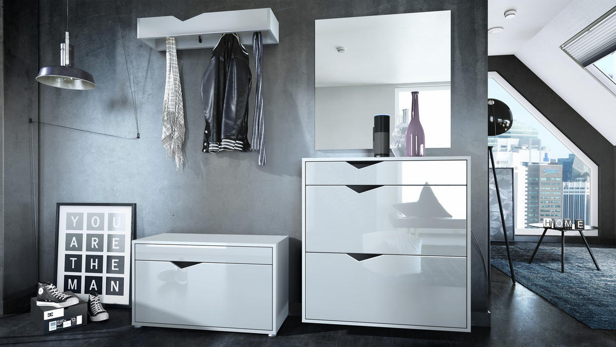 GARDEROBE Kolmio Fronten in Weiß Hochglanz - Weiß Hochglanz, Holzwerkstoff (190/185/33cm) - Vladon