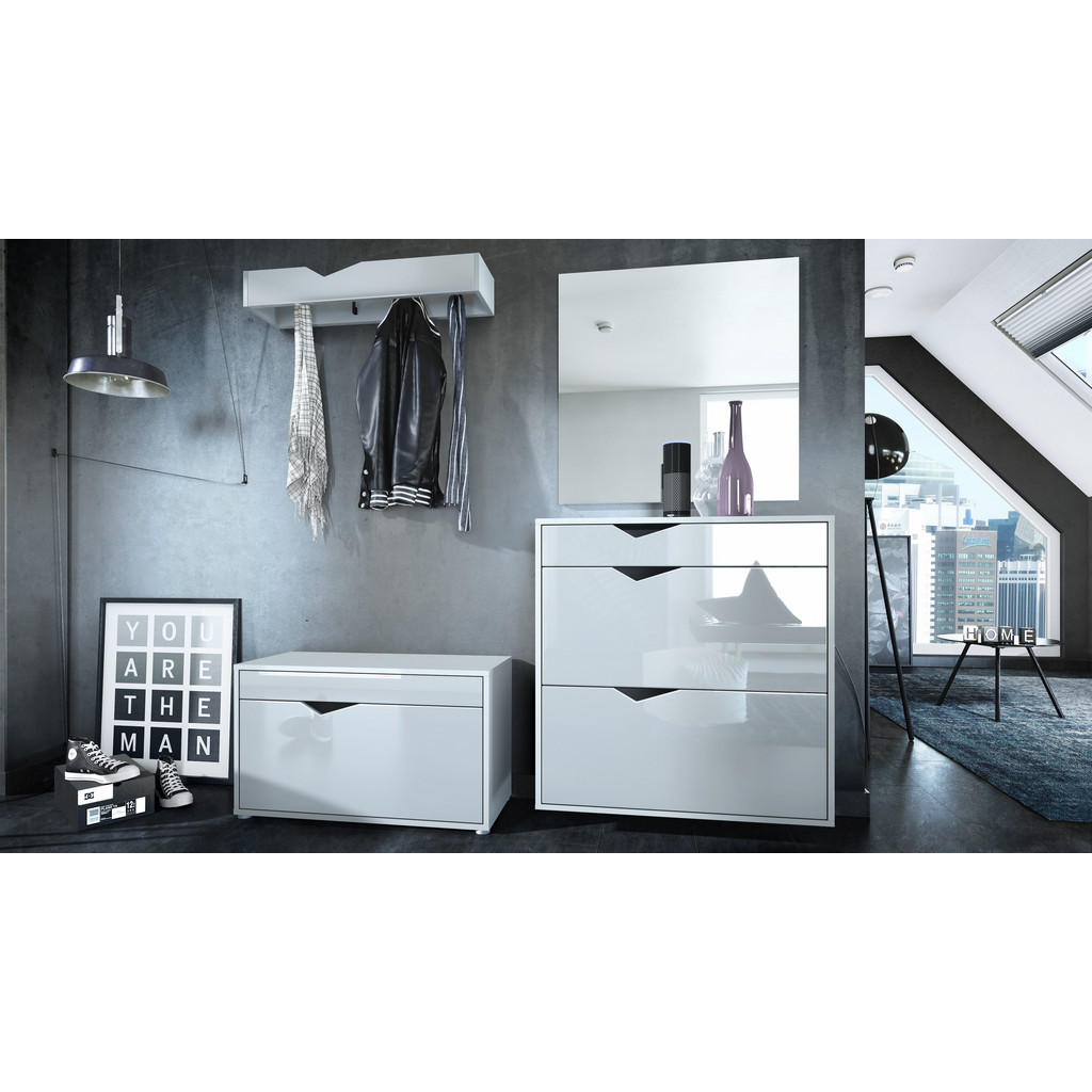 Thumbnail - Vladon Garderobe, Weiß Hochglanz, Holzwerkstoff, 190x185x33 cm, Garderobe, Garderoben-Sets & Serien, Garderoben-Sets