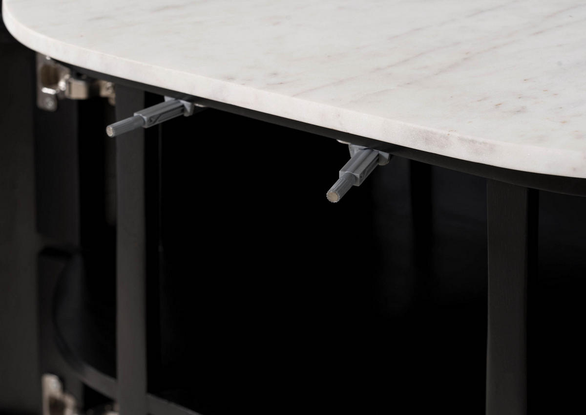KOMMODE Mango 65x38x76 schwarz lackiert / Marmor weiß BARCELONA #115 - Schwarz, Holz (65/76/38cm) - Massivmoebel24