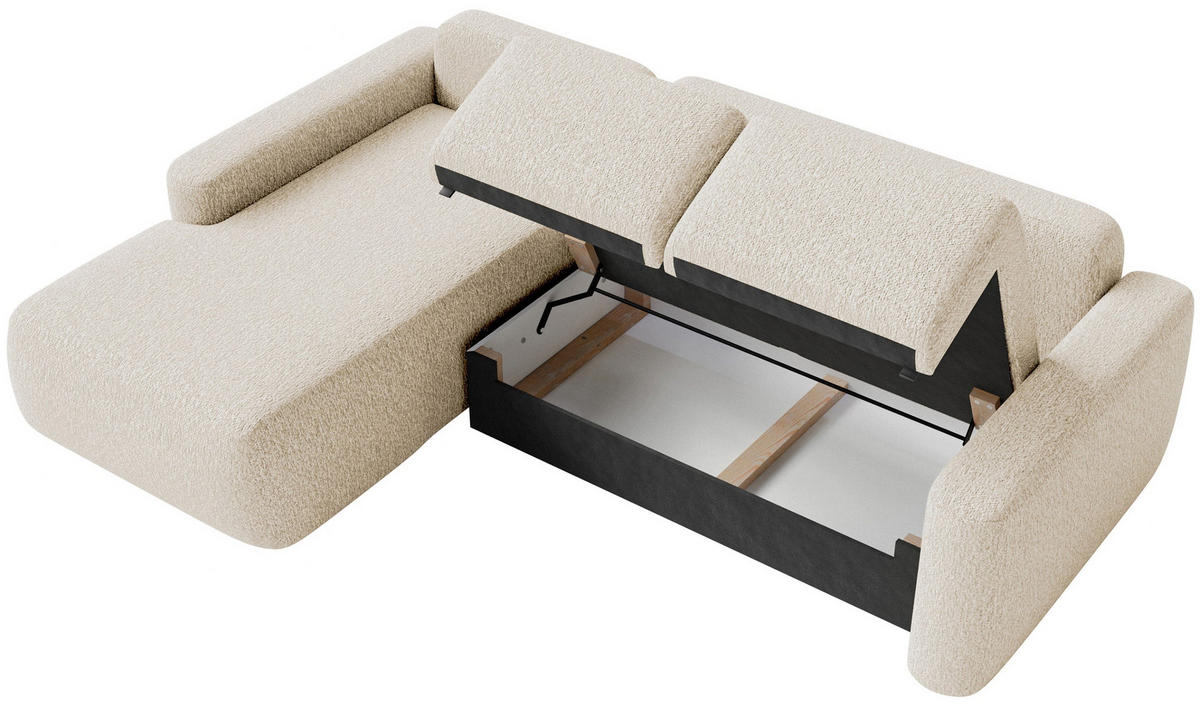 ECKSOFA Carnos Mini Hellbeige Chenille - Ecru/Schwarz, Kunststoff/Textil (238/164cm) - Selsey