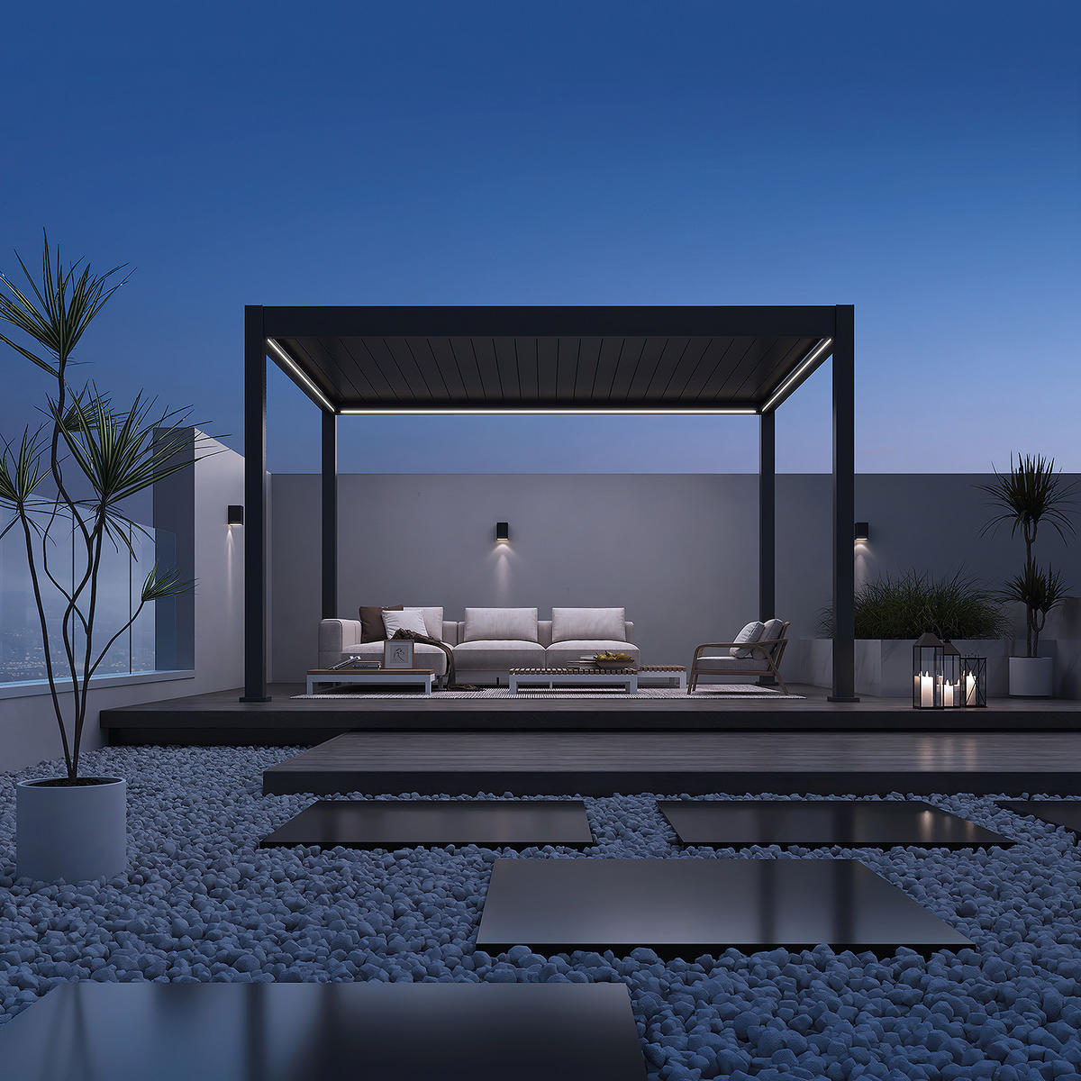 TERRASSENÜBERDACHUNG Deluxe 3,6x4 M Elektrisch Pavillon Aluminium LED - Schwarz, Metall (360/255/400cm) - WEIDE