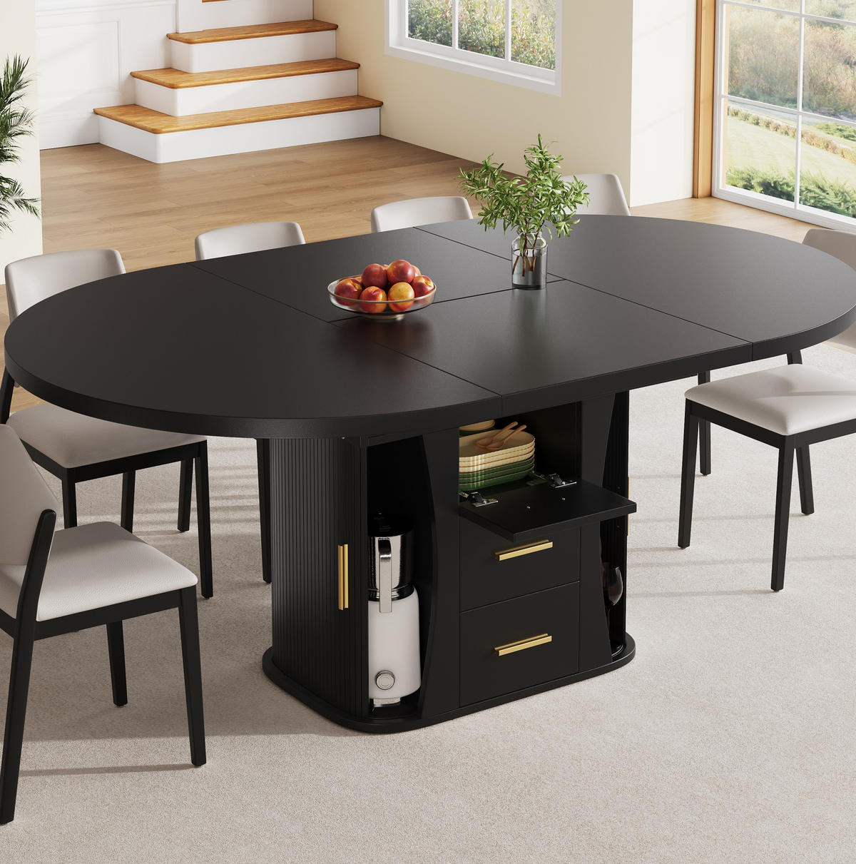 ESSTISCH ausziehbar 118-158 x 118 x 77 cm MDF Schwarz - Schwarz, Holzwerkstoff (158/118/77cm) - Meubliv