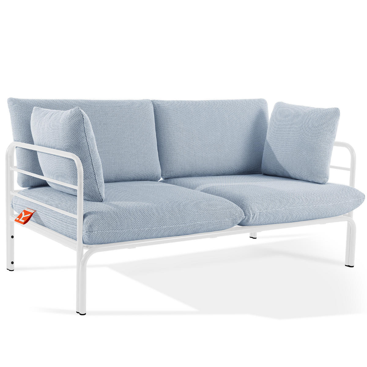 GARTENSOFA RAMBE 2-Personen mit Kissen, Weiß - Weiß/Hellblau, Textil/Metall (150/80/80cm) - KONSIMO®
