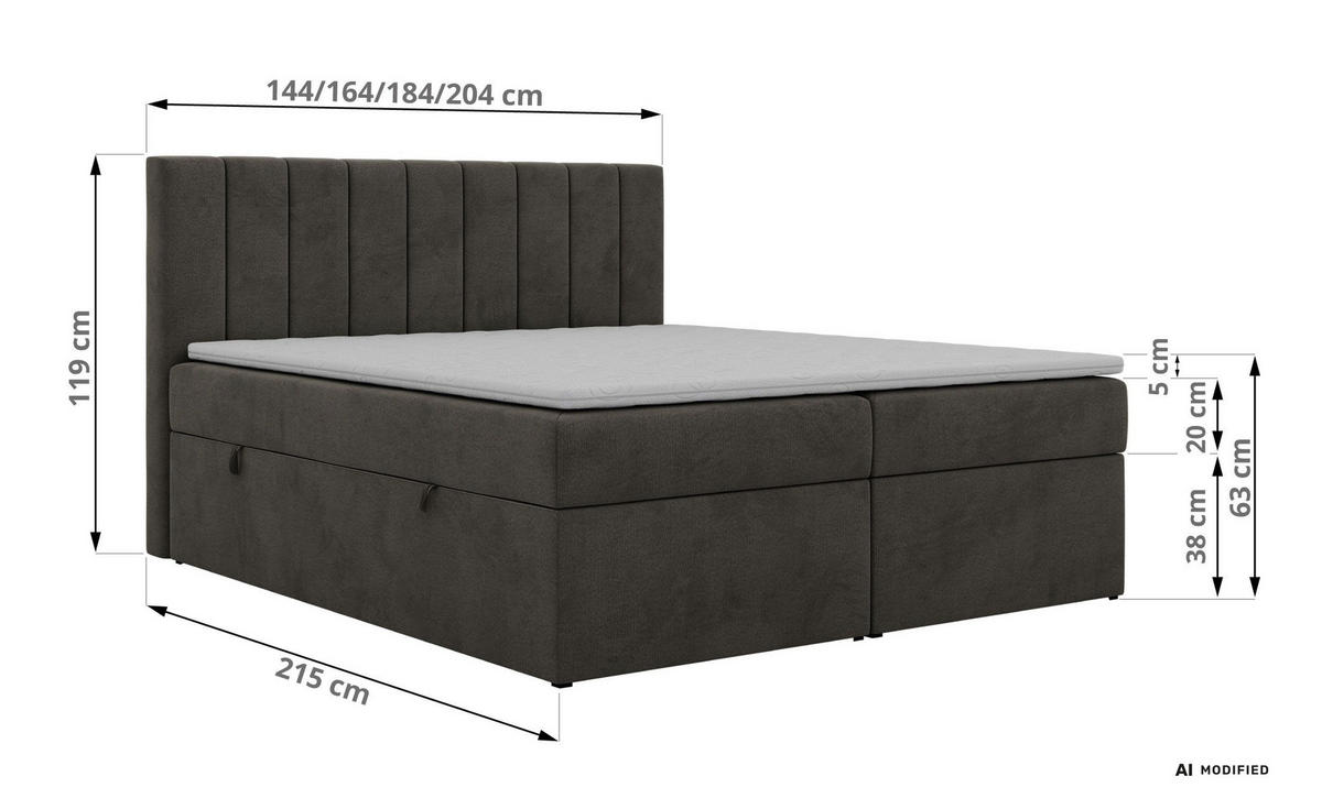 BOXBETT ALVER 200/200 - Dunkelgrau Velvet - Topper T25 - H3 - Dunkelgrau, Textil (200/200cm) - MKS