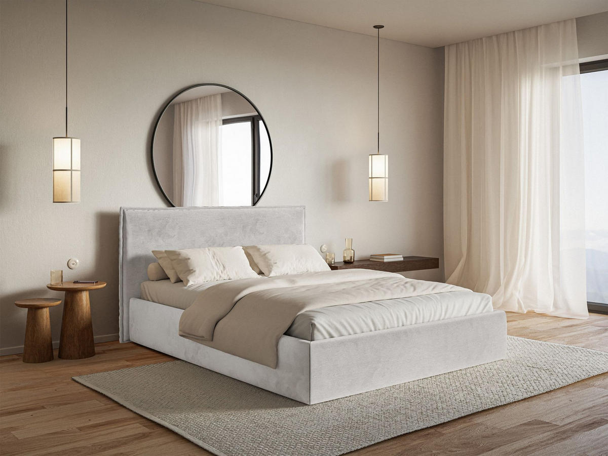 POLSTERBETT Softie Slim Hellgrau Velours 180x200 - Hellgrau, Textil (180/200cm) - Selsey