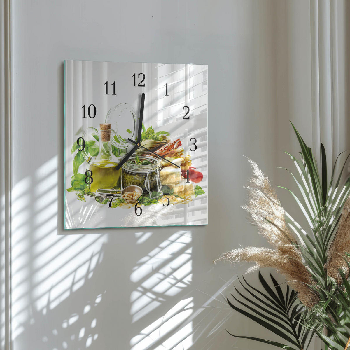 WANDUHR 30x30 cm - Nudeln mit Öl - Multicolor, Glas (30/30/0.4cm) - TULUP