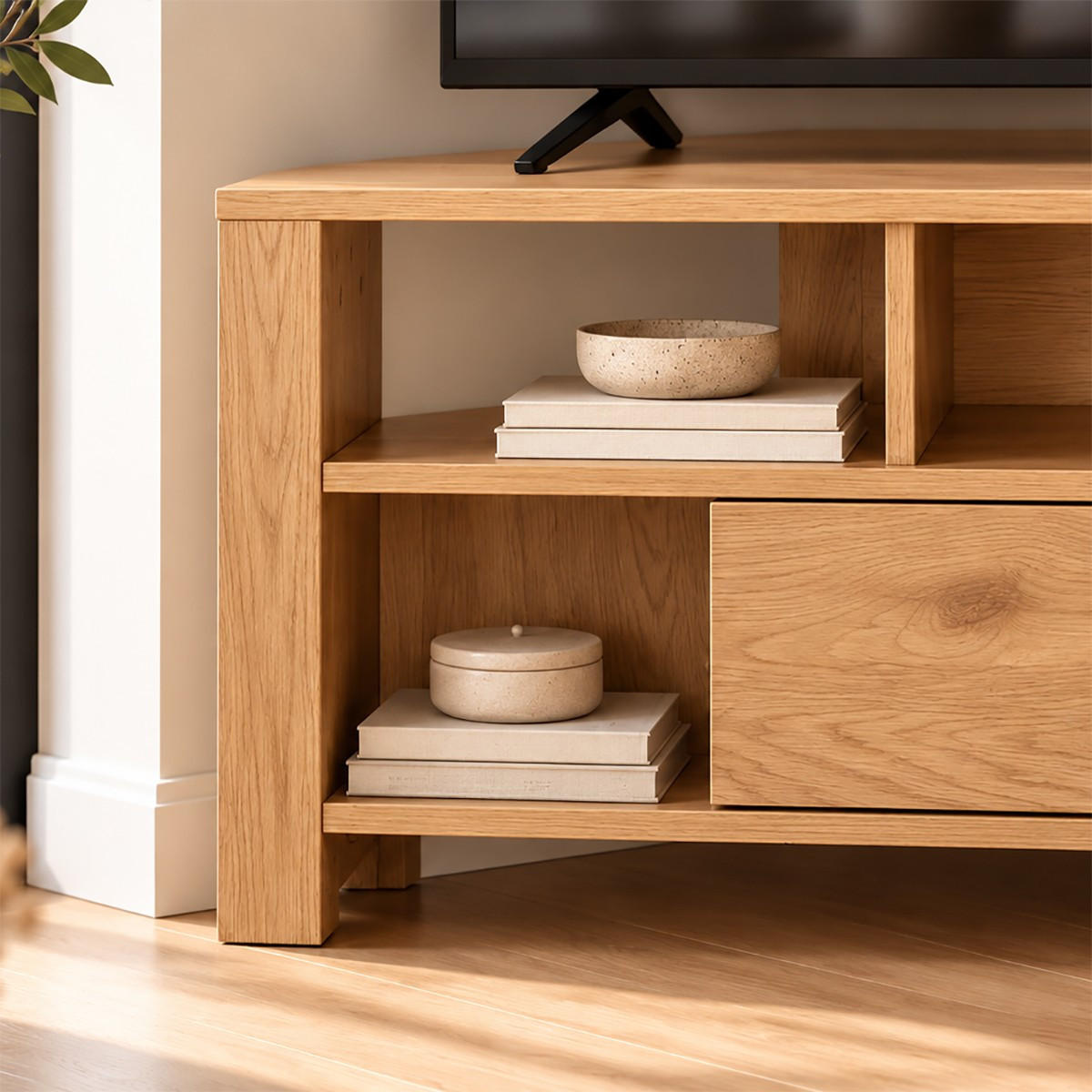 ECK-TV-MÖBEL 1 Schublade Eiche Dekor - L120 cm - Eichefarben, Holzwerkstoff (40/45/120cm) - Calicosy