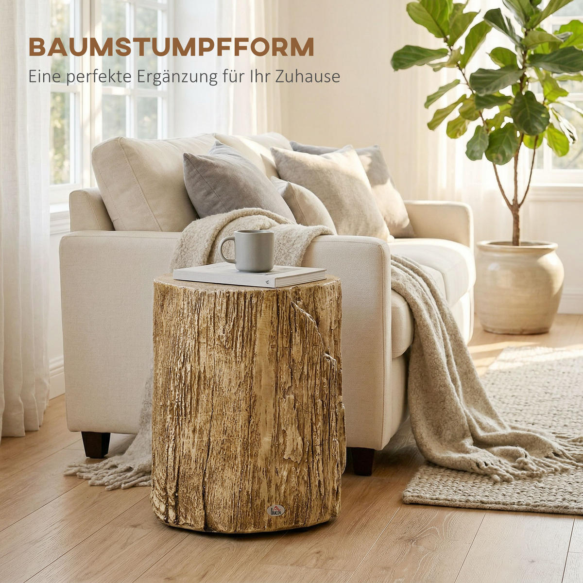 BEISTELLTISCH DE-08804 Baumstumpf-Optik aus Beton Braun - Naturfarben, Stein (37/37/43cm) - ComfortXL