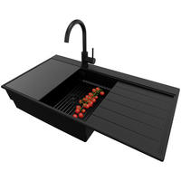 GRANITSPÜLE Sydney, 2-er set Alles Schwarz 90/50 cm 1 Becken + Küchenarmatur 32/20 cm + Ablauf-Set + Küchenzubehörset ab 60er Unterschrank - Schwarz, Kunststoff (90/20/50cm) - Primagran