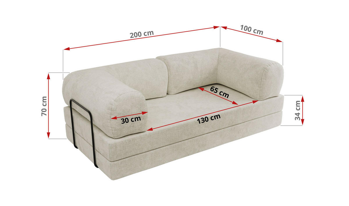 TROJMIESTNA POHOVKA ORSETTO - Krémová Hrubo tkaná ženilka - čierna/krémová, kov/textil (200/70/100cm) - MKS