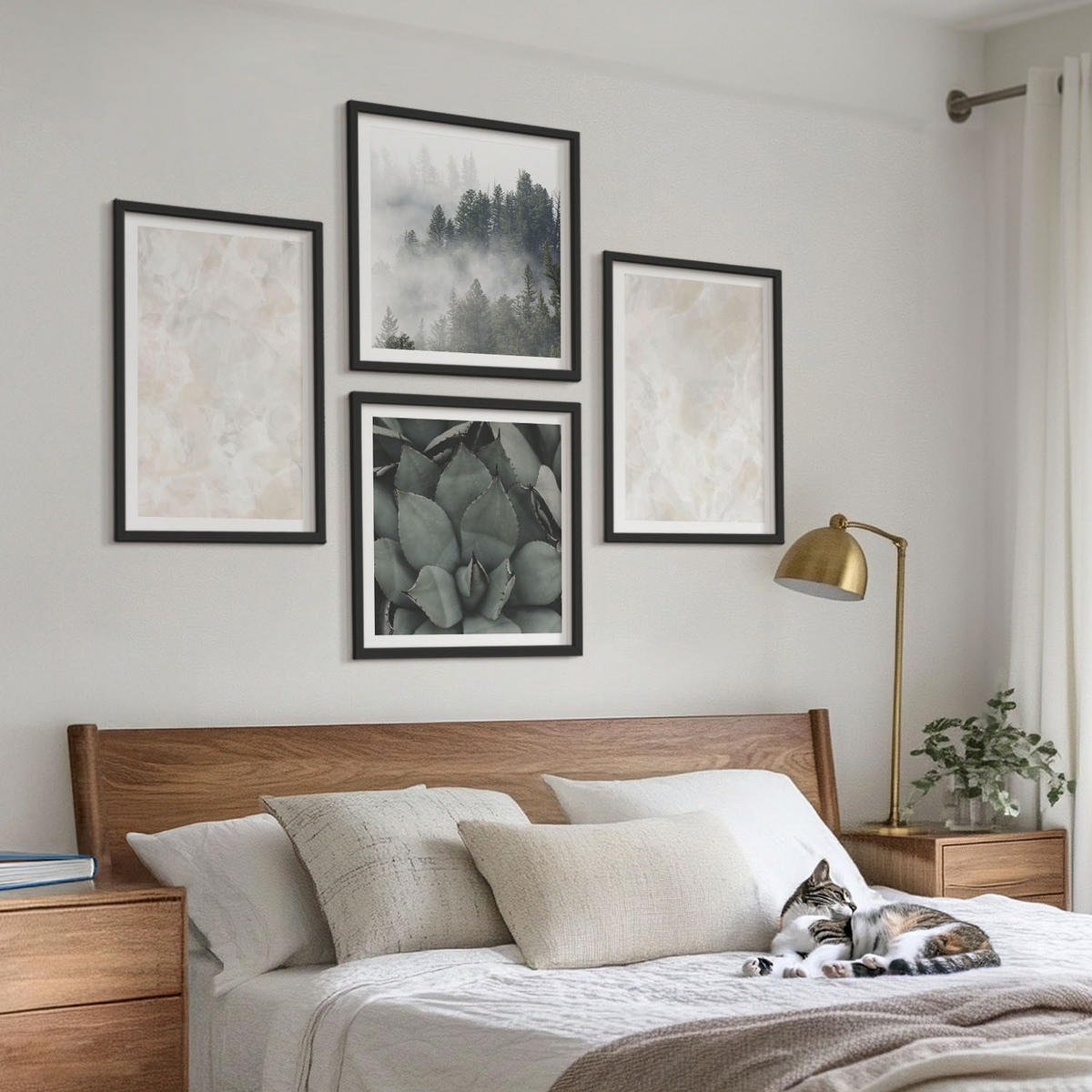 WANDBILDER 4er-Set - 50x50 cm & 40x60 cm Schwarzer Rahmen - Steinpastellmarmor - Schwarz, Kunststoff (50/50cm) - ArtPrintCave