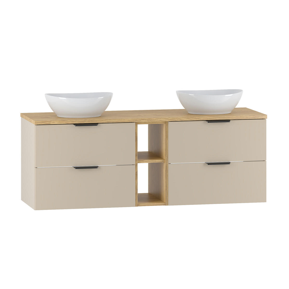 DOPPELWASCHTISCH 140.6cm Astrid Kaschmir und Holz - Beige, Holzwerkstoff (140.6/52.2/46.5cm) - Petits-meubles