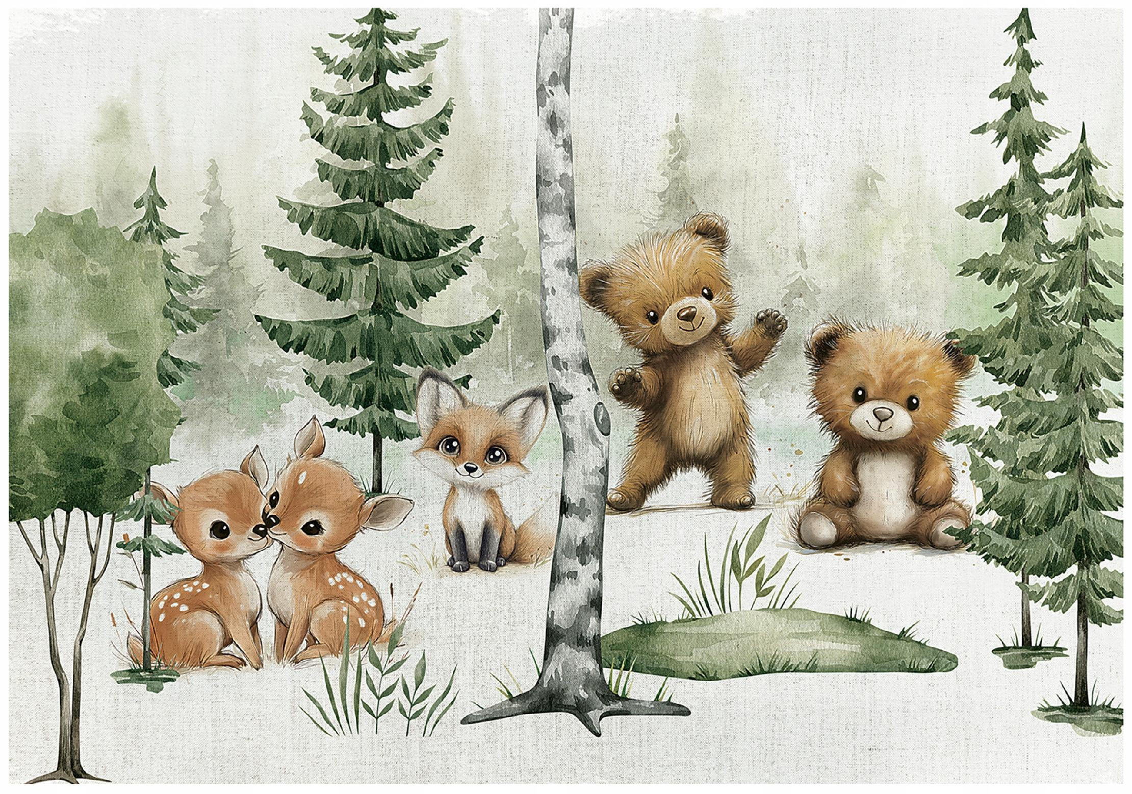 FOTOTAPETE Wald Tiere Grün 312x219 cm - Multicolor, Papier (312/219cm) - Wallarena