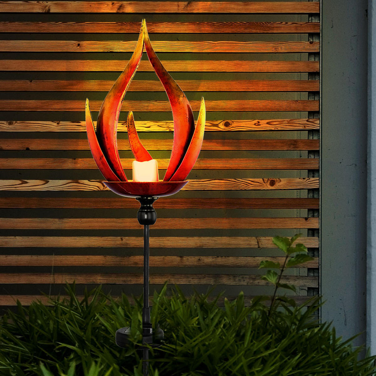 LED AUSSENLEUCHTE Metall Schwarz Feuereffekt 2er Set - Schwarz, Metall (18/18/93cm) - Globo Lighting