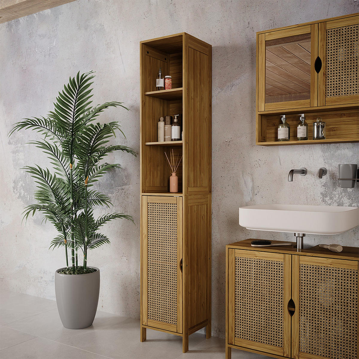 KOUPELNOVÁ SKŘÍŇKA Liora Bambus - zelená barva, kompozitní dřevo (30/170/29cm) - Vicco