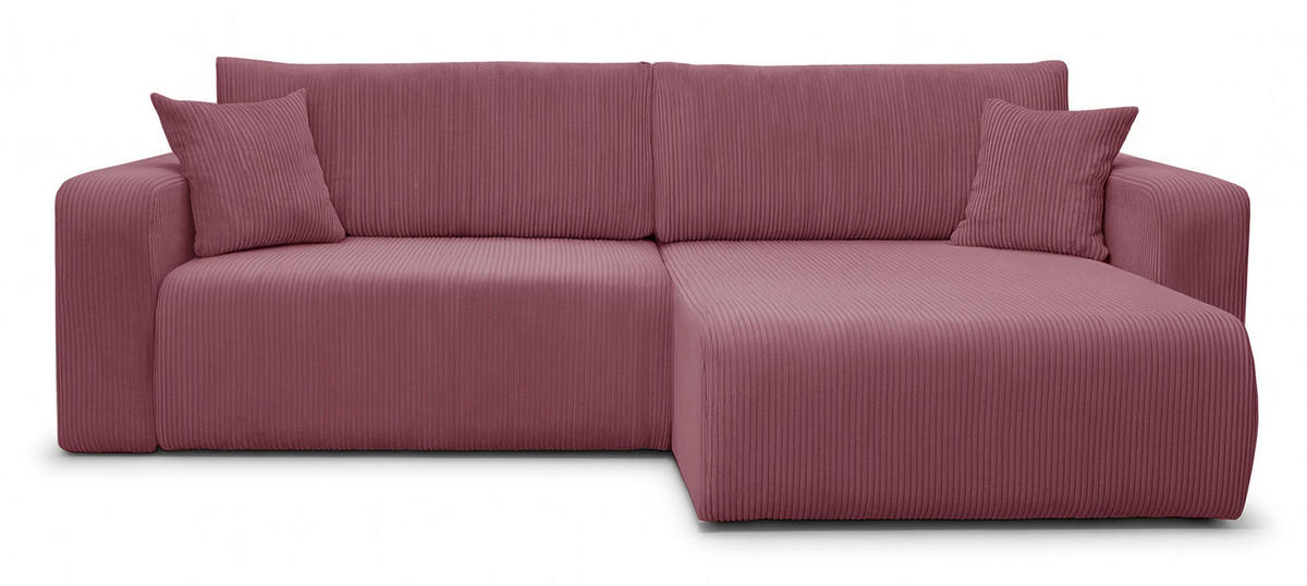 ECKSOFA NELLIO Cord Dunkelrosa 145 cm L-Form beidseitig - Koralle/Dunkelrosa, Kunststoff/Textil (145/245cm) - Homebook