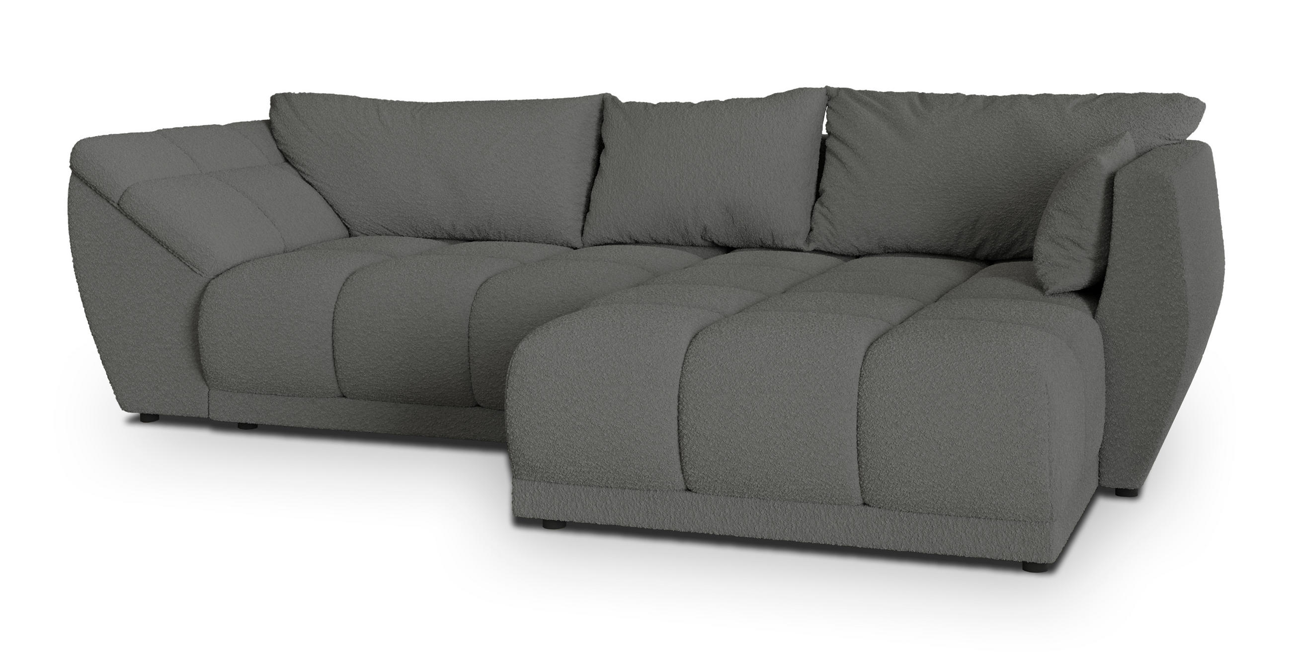 ECKSOFA ORENTI R-S Grau Boucle-Stoff mit Schlaffunktion - Grau, Holz (287/182cm) - MASSENO