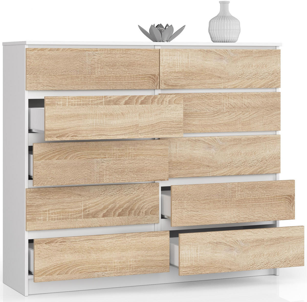 KOMMODE Weiß, Sonoma Eiche 138x40x121 cm - Weiß/Sonoma Eiche, Holzwerkstoff (138/121/40cm) - Akord