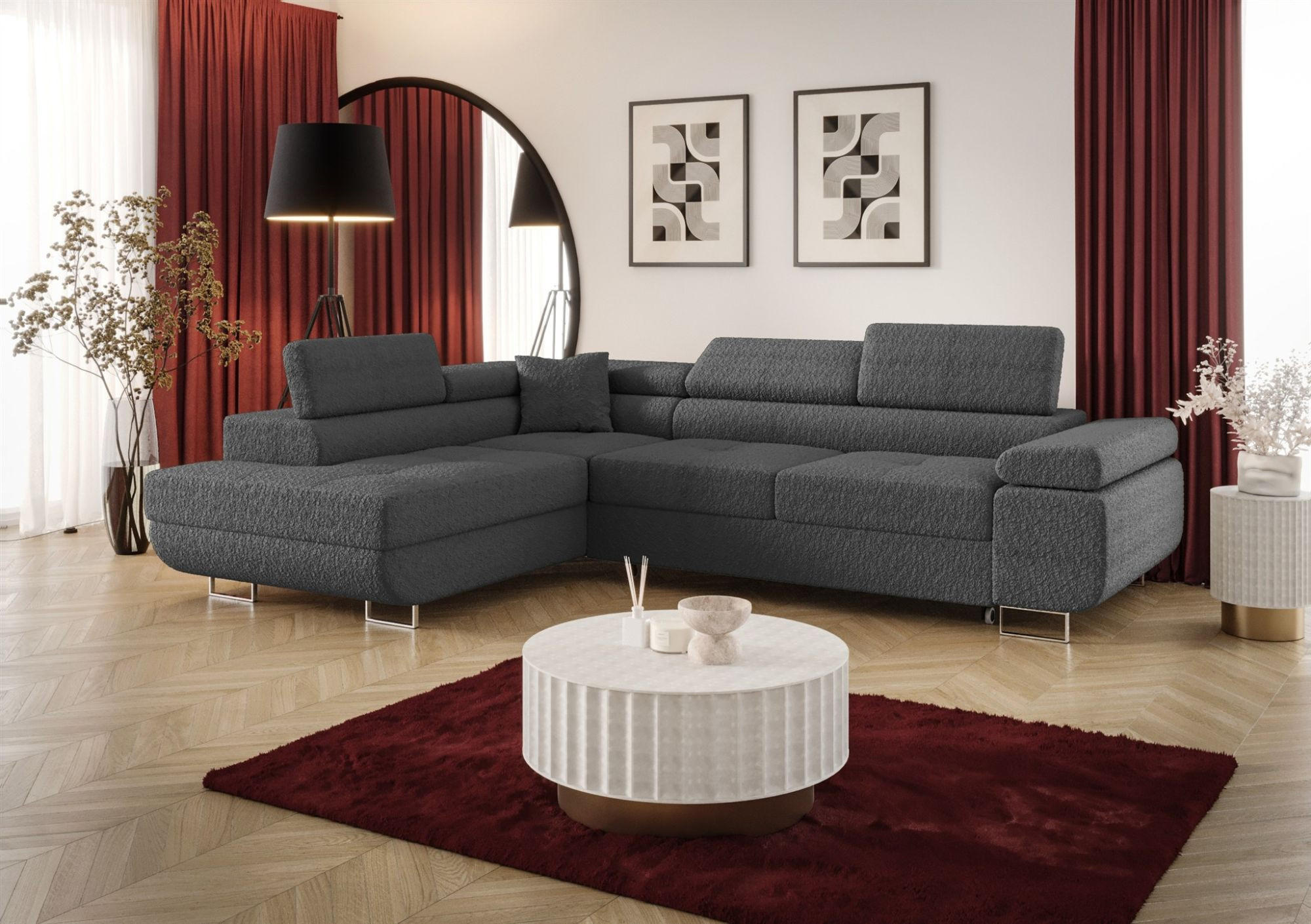 ECKSOFA Monaro Mit Schlaffunktion - Dunkelgrau, Holzwerkstoff/Textil (275/202cm) - Fun Möbel