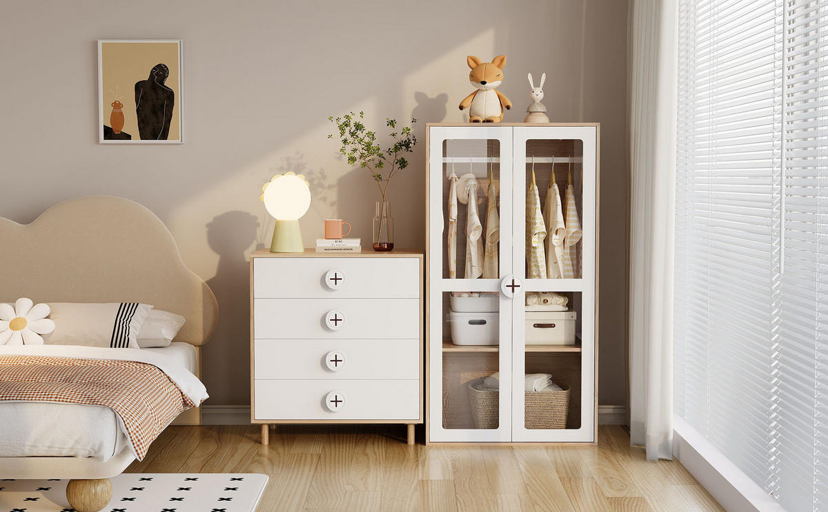KOMMODE 80/54/90 cm mit 4 Schubladen und Kippschutz in Weiß/Natur - Naturfarben, Holzwerkstoff (54/90/80cm) - BEAOK