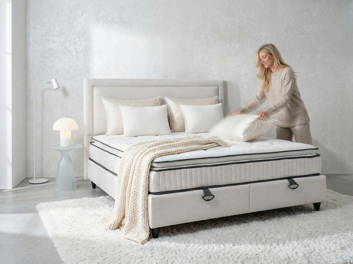 POLSTERBETT Snow Hellbeige 180/200 cm mit Bettkasten - Creme, Textil (180/200cm) - wonello