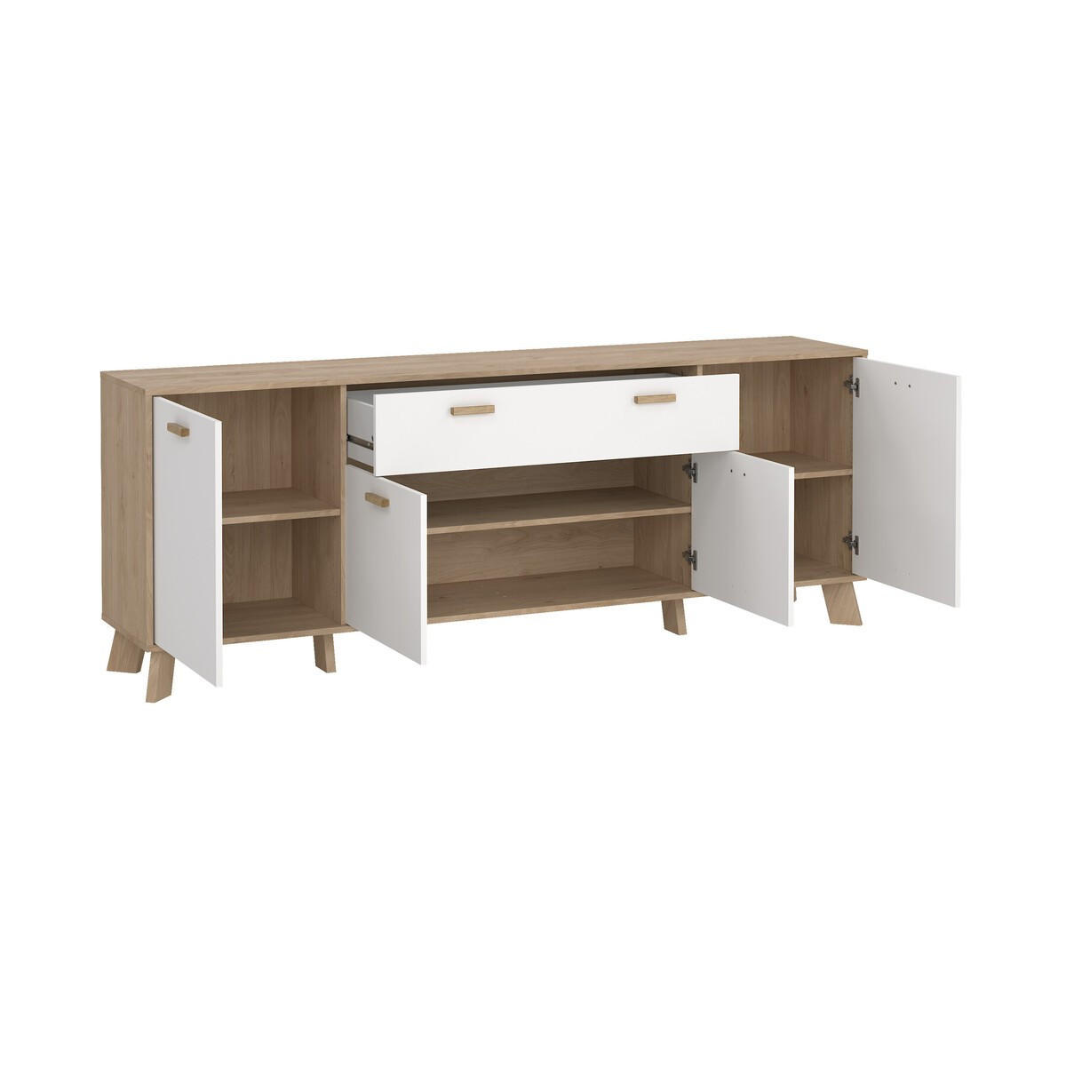 ANRICHTE mit 4 Türen, 1 Schublade Eiche Dekor und weiß storm 195,7/39,1/73 cm - Weiß, Holzwerkstoff (39.1/73/195.7cm) - Calicosy