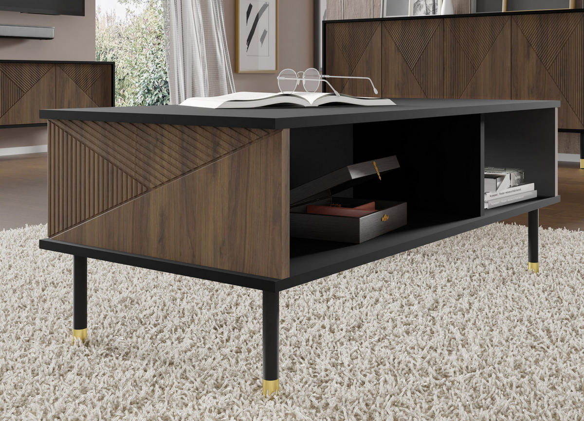 COUCHTISCH Schwarz, Catania Eiche 110/45/55 - Schwarz, Holzwerkstoff (55/110/45cm) - RAUMHIRSCH FURNITURE