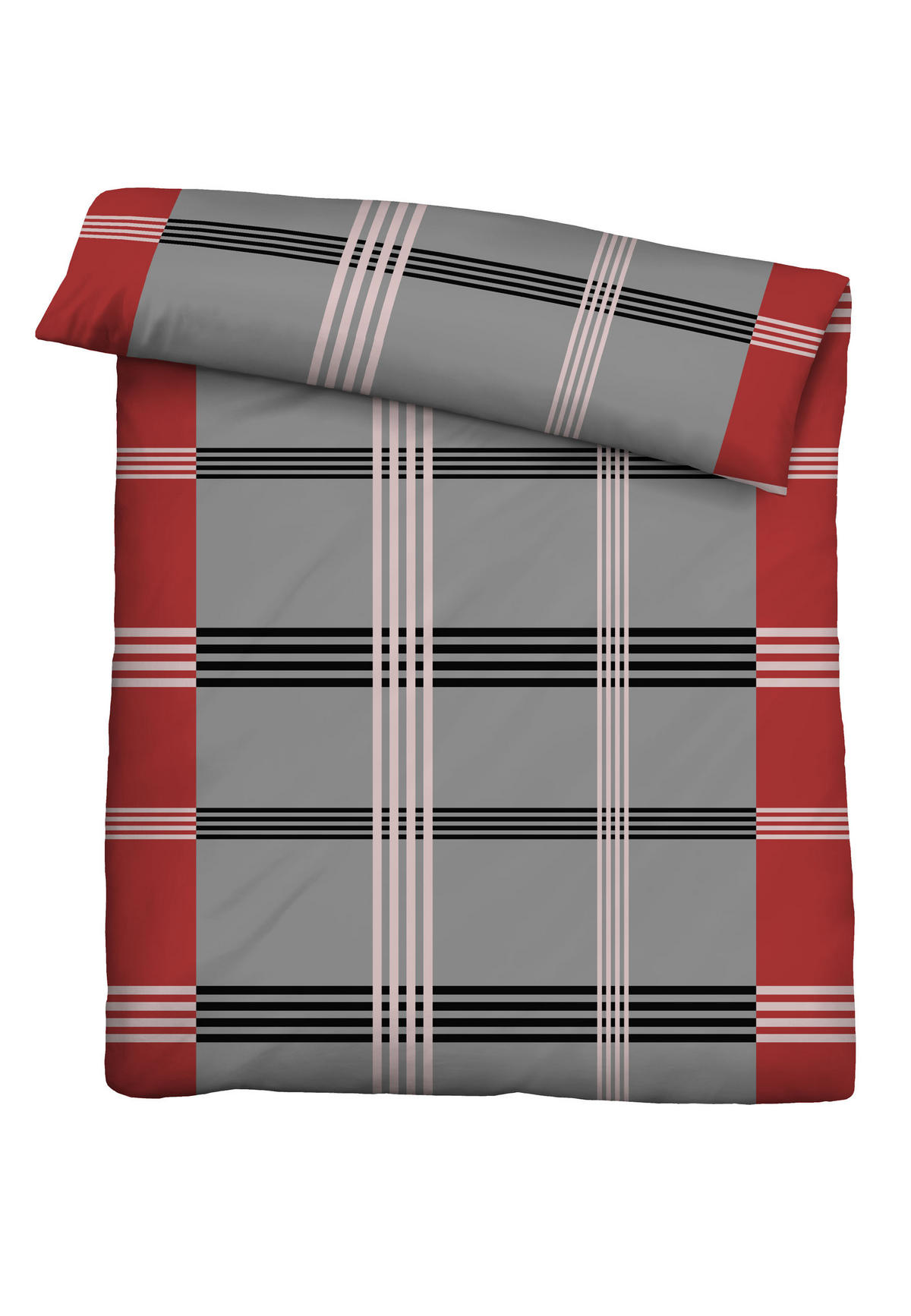 BETTWÄSCHE-GARNITUR Renforcé Karo-streifen rot, 135x200 cm + 80x80 cm - Rot, Textil (135/200cm) - Castell