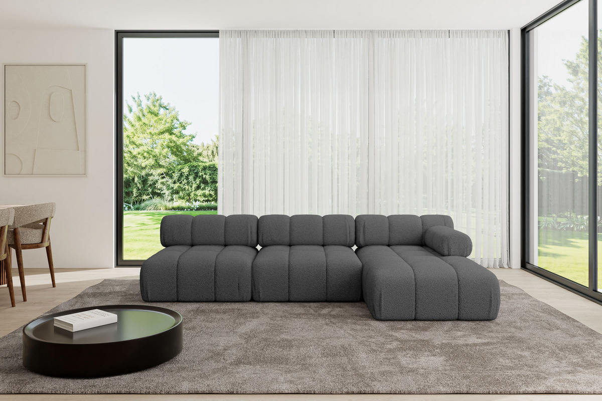 ECKSOFA modulares Sofa Razon-L2 - 285x160x70 cm Grau Bouclé - Grau, Holzwerkstoff/Textil (285/160cm) - ALTDECOR