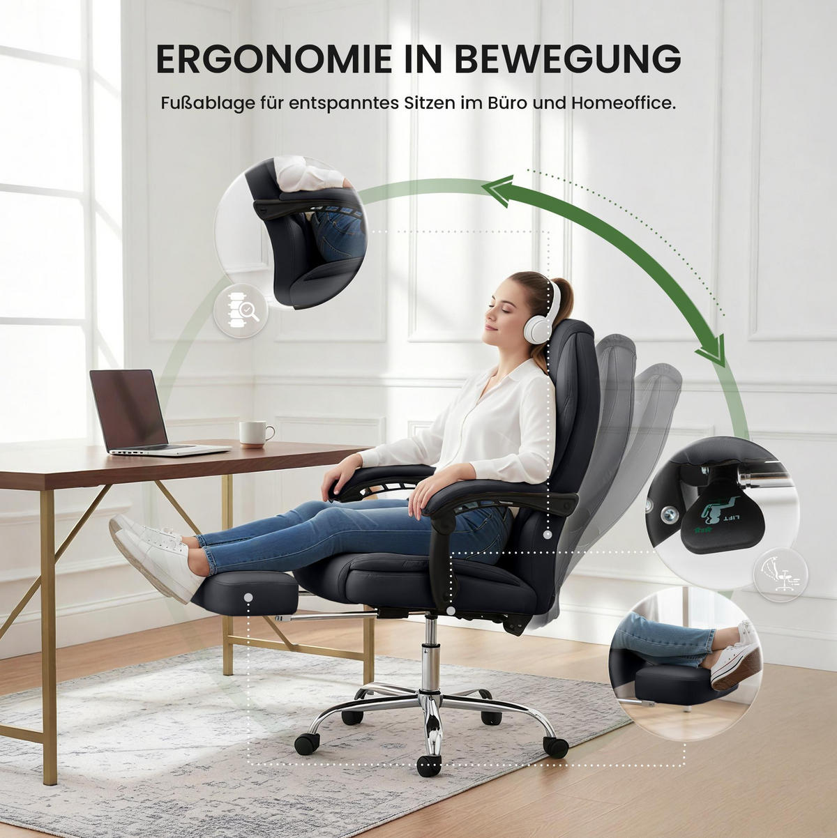 CHEFSESSEL Lederlook Schwarz - Chromfarben/Schwarz, Textil/Metall (67/114/64cm) - CLP