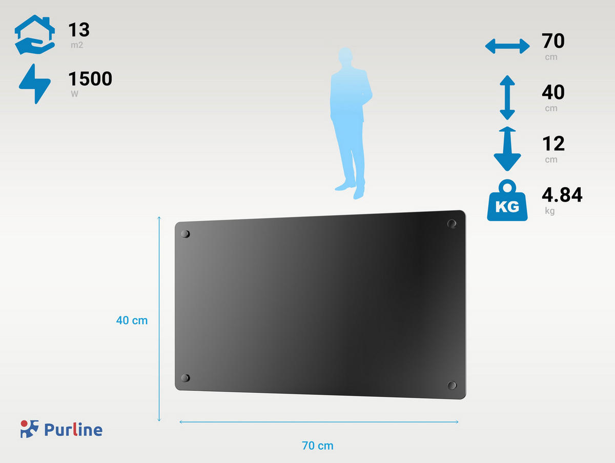 HEIZKÖRPERPANEEL Schwarz mit Glasscheibe und WiFi-App-Steuerung 1500 W - Schwarz, Keramik (70/40/12cm) - Purline