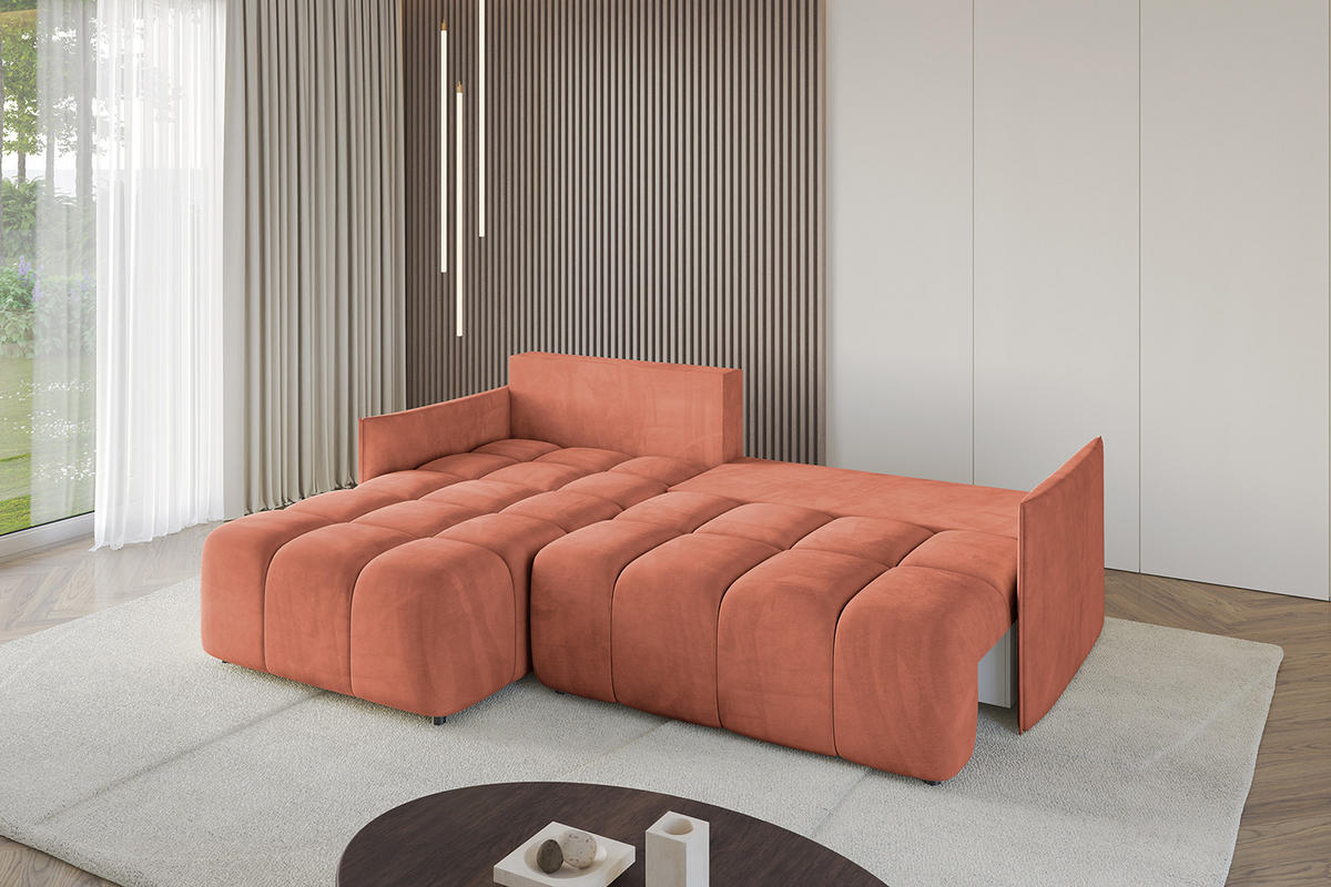 ECKSOFA Ottomane links LONLI-L 251x189x68 Koralle Velours - Koralle, Holzwerkstoff/Kunststoff (251/189cm) - ALTDECOR