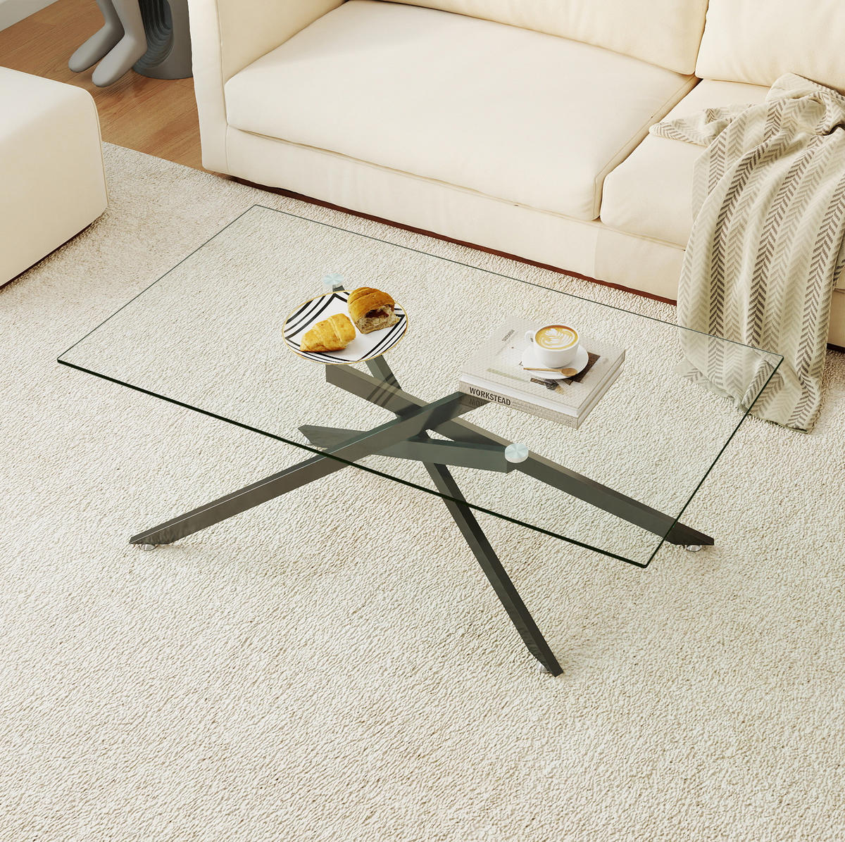 COUCHTISCH 120/60/46 cm mit Sicherheitsglas und schwarzem Metallgestell, pflegeleicht, Schwarz - Schwarz, Glas (120/60/46cm) - Redom