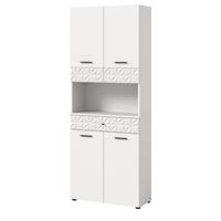 HOCHSCHRANK weiß Hochglanz 70 cm, Badschrank mit 3D-Struktur - Weiß Hochglanz/Schwarz, Holzwerkstoff/Kunststoff (70/187/34cm) - Inn.Furn
